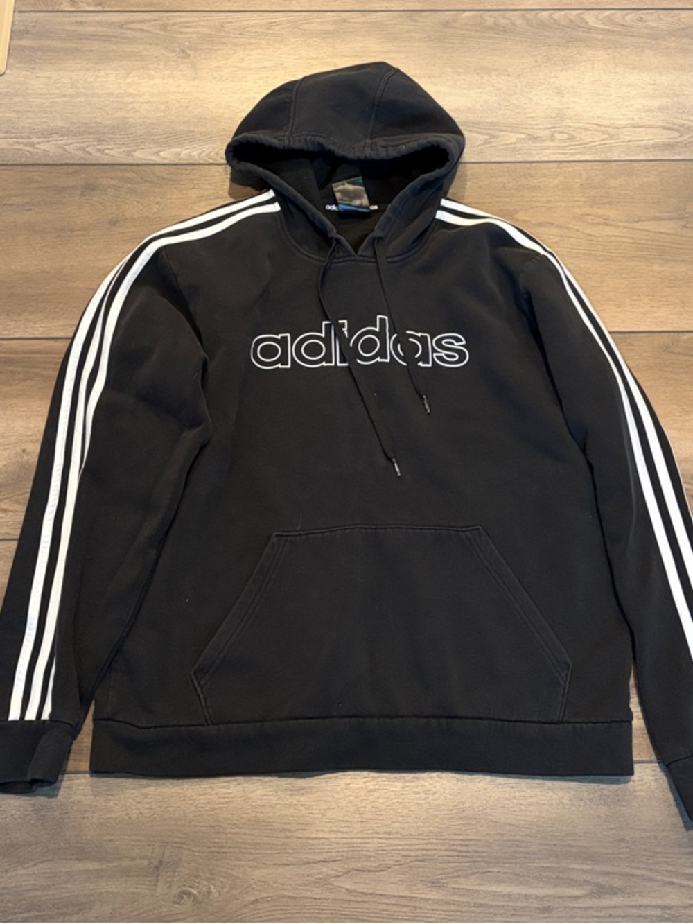 adidas Black Hoodie with White Sleeve Stripes